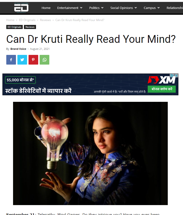 Mentalist Dr Kruti Parekh in ED NEWS