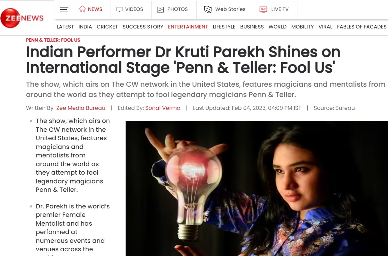 Mentalist Dr Kruti Parekh in ZEE NEWS